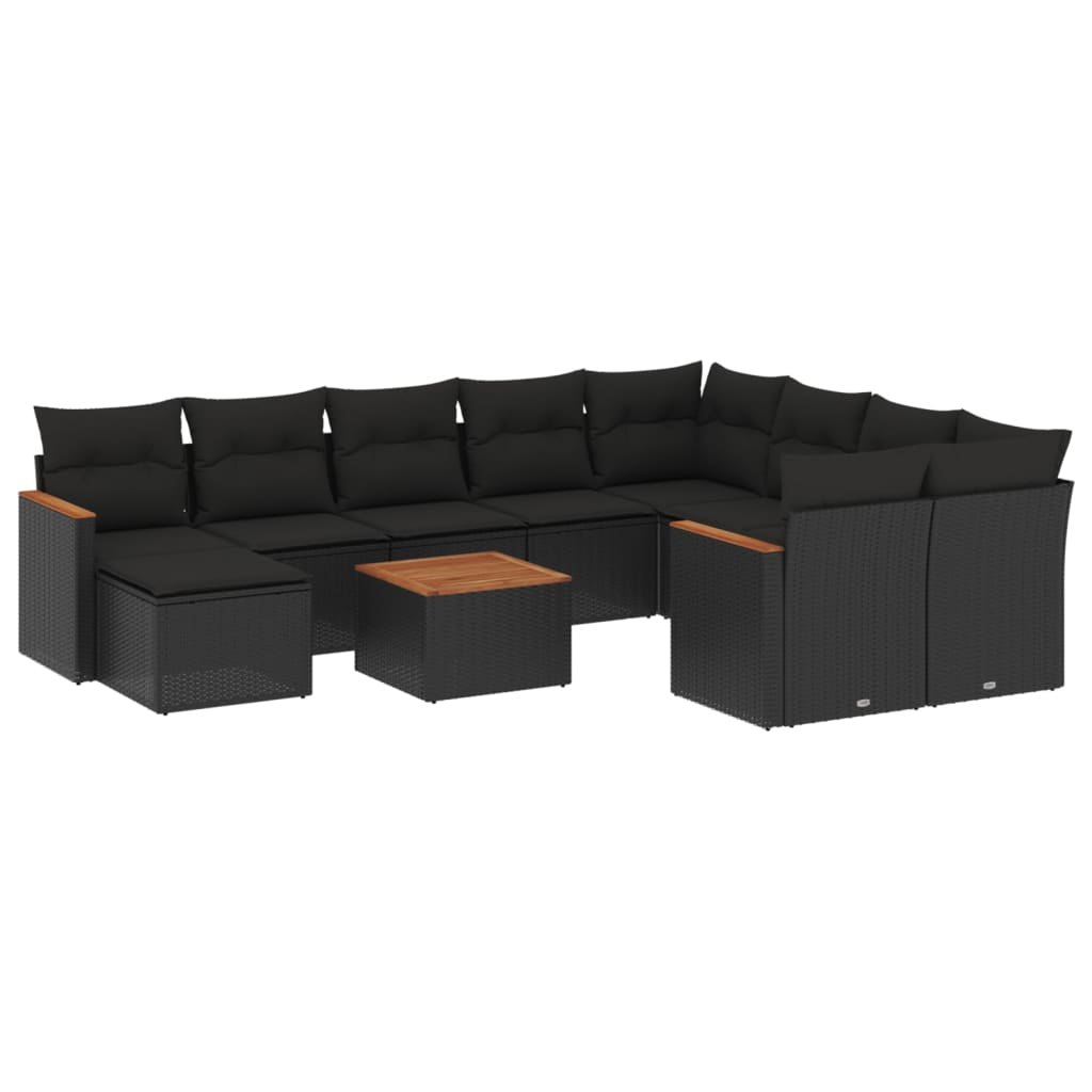 11 részes fekete polyrattan kerti ülőgarnitúra párnákkal (3226559)