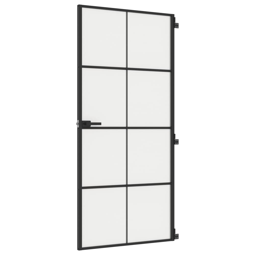 fekete edzett üveg és alumínium vékony beltéri ajtó 93x201,5 cm (155129)