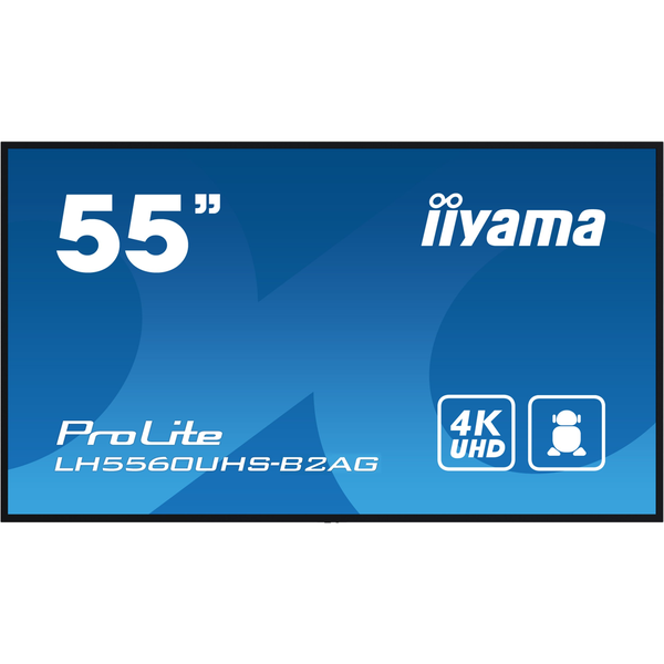 iiyama LH5560UHS-B2AG tartalomszolgáltató (signage) kijelző Álló digitális tábla 139,7 cm (55") LED Wi-Fi 500 cd/m² 4K Ultra HD Fekete Beépített processzor Android 11 24/7