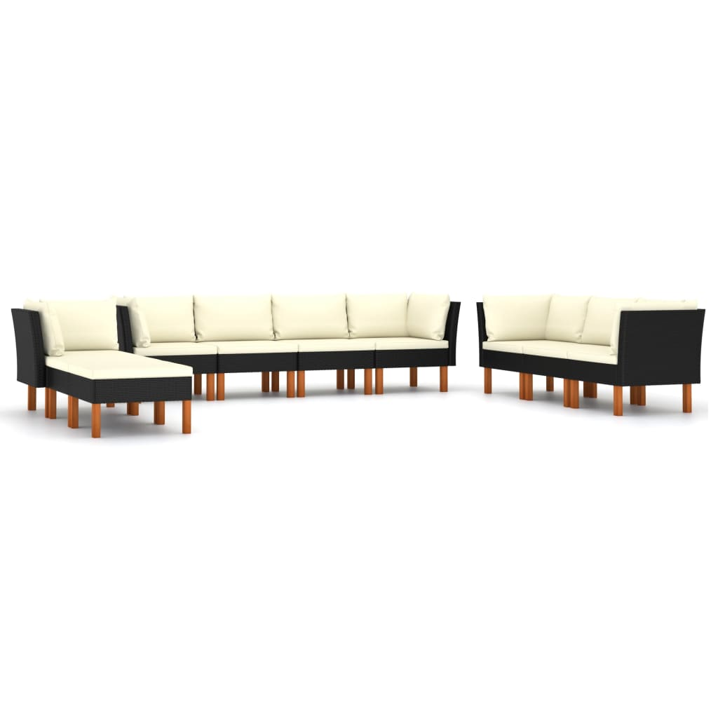 10 részes fekete polyrattan kerti ülőgarnitúra párnákkal (3059745)