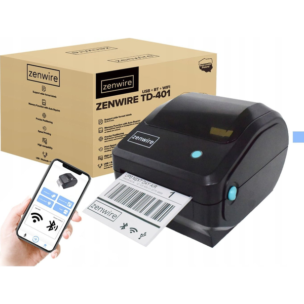 Zenwire TD-401 termalni tiskalnik nalepk 4" WiFi Bluetooth USB, 203 DPI, 152 mm/s, za kurirske etikete 100x150 mm