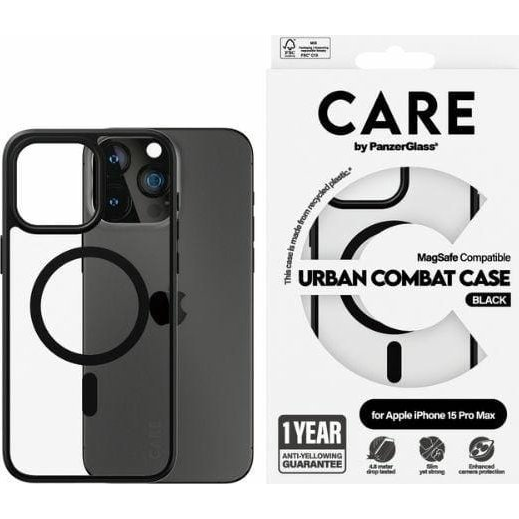 PanzerGlass Urban Combat iPhone 15 Pro Max MagSafe Telefon tok - Átlátszó / Fekete (1428)