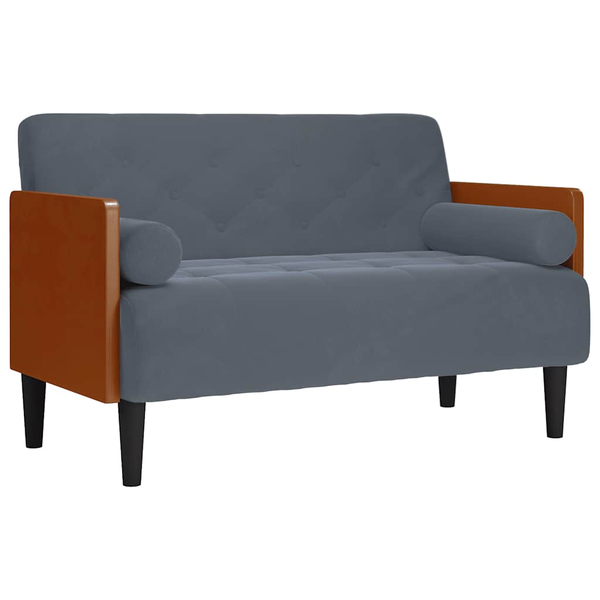 sötétszürke bársony loveseat kanapé párnákkal 110 cm