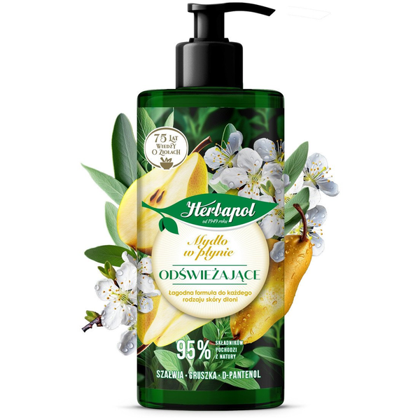 HERBAPOL Mydło w płynie odświeżające Szałwia, Gruszka, D-pantenol 390 ml