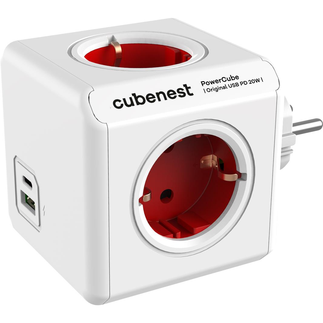 Cubenest Powercube Original USB PD 20W, A+C, 4x aljzat, fehér/piros - Schuko (6974699971467)