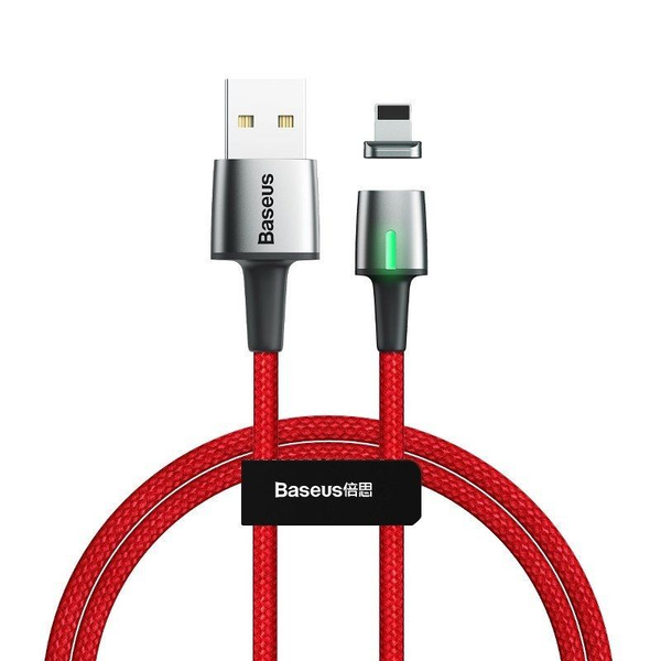 Cablu pentru incarcare si transfer de date Baseus Magnetic Zinc, LED, USB/Lightning, 2.4A, 1m, Rosu