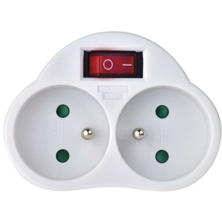 EMOS dupla elosztó aljzat, kerek, kapcsolóval, fehér (1905120000)