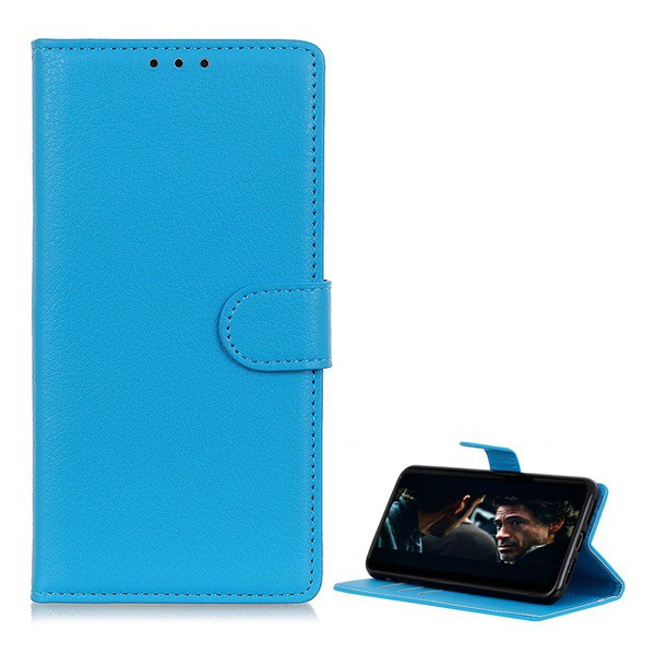 Tok álló, bőr hatású (FLIP, oldalra nyíló, asztali tartó funkció, prémium) VILÁGOSKÉK [Huawei P40 Lite E / Y7p] (5996457954179)