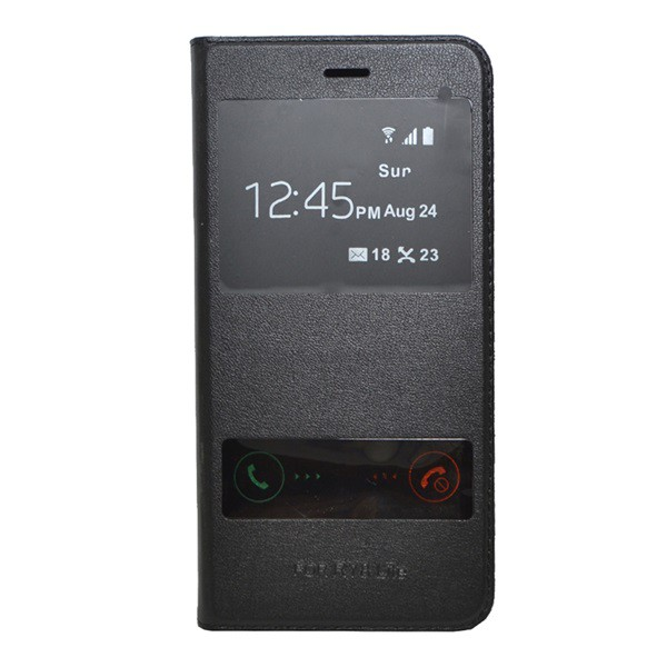 Tok álló, bőr hatású (FLIP, oldalra nyíló, Dual View Window) FEKETE [Huawei P9 Lite (2017)] (5996457709670)