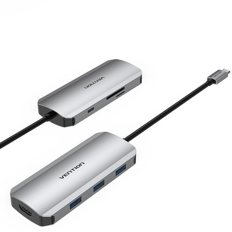 Vention TOJHB dokkoló állomás és port replikátor Vezetékes USB 3.2 Gen 1 (3.1 Gen 1) Type-C Szürke, Ezüst (TOJHB)
