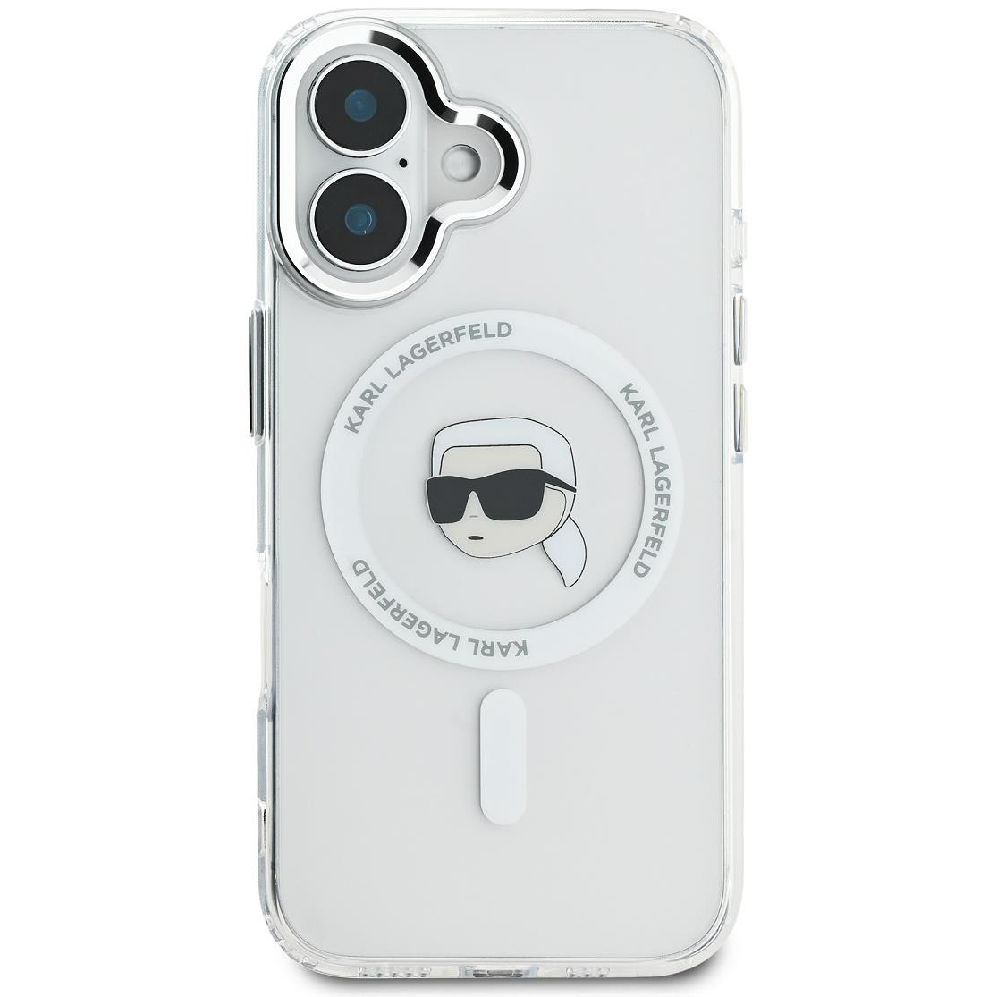 Karl Lagerfeld IML Karl Head Metal Frame MagSafe iPhone 16 átlátszó tok (KLHMP16SHLSKIH)
