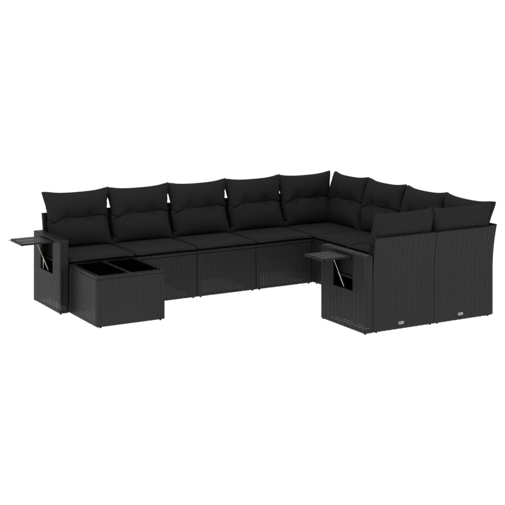 10 részes fekete polyrattan kerti ülőgarnitúra párnákkal (3252992)