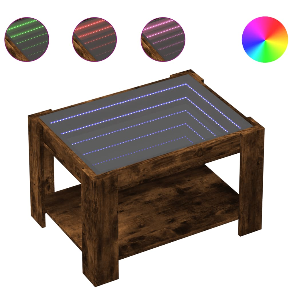 füstös tölgy szerelt fa dohányzóasztal LED-del 73 x 53 x 45 cm (847550)