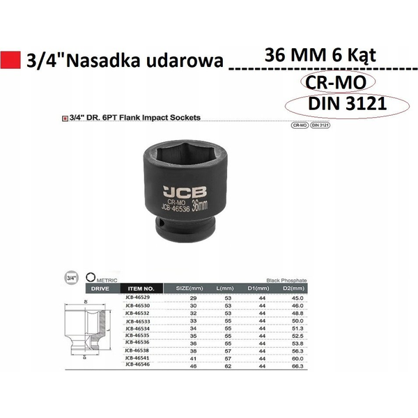  JCB Nasadka udarowa 3/4" 36mm (6-kątna)