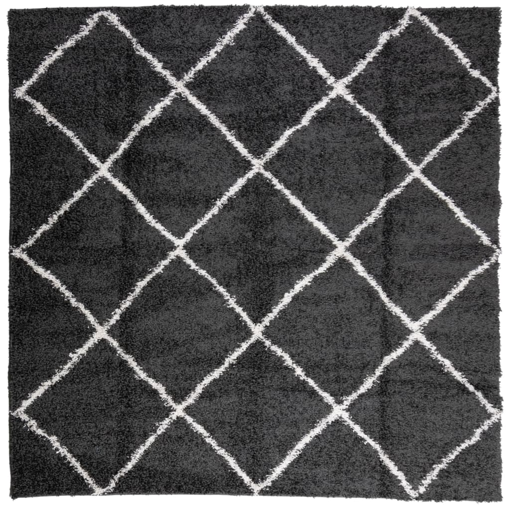 fekete és krém hosszú szálú bozontos modern szőnyeg 160 x 160cm (375412)