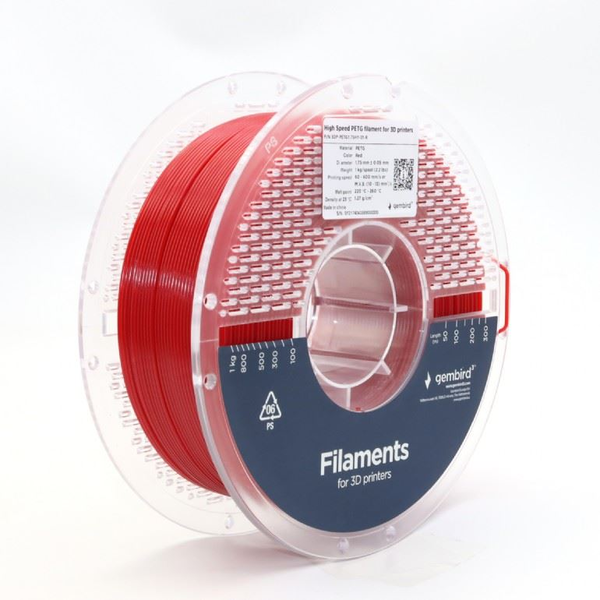Vlákno do 3D tlačiarne Gembird PETG 1kg 1,75mm 220°C High Speed Červené