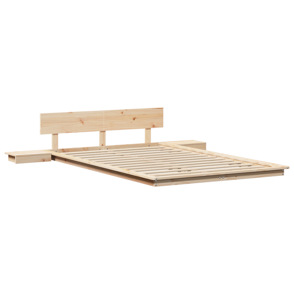 Cadru de pat jos cu mese laterale 135x190cm Lemn solid