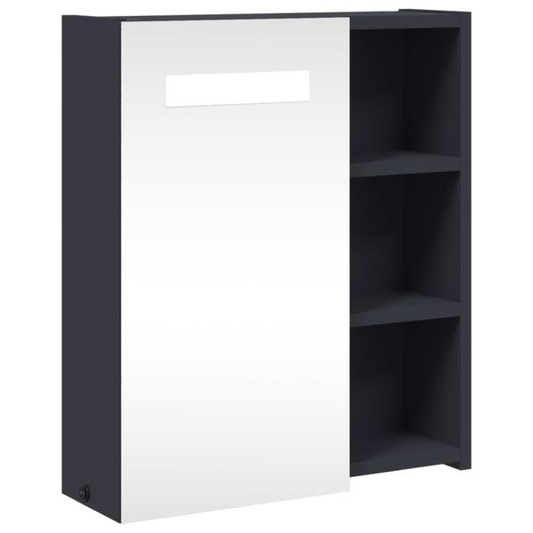Dulap cu oglindă de baie cu lumină LED, gri, 45x13x52 cm
