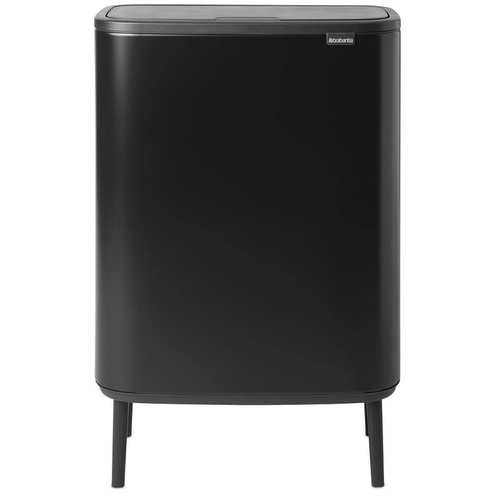 BRABANTIA Bo Touch Bin Hi szelektív hulladékgyűjtő Soft-Close fedéllel magasított lábakon álló műanyag tartály XXL 2x30L - O méret acél matt fekete - 130625 (130625)