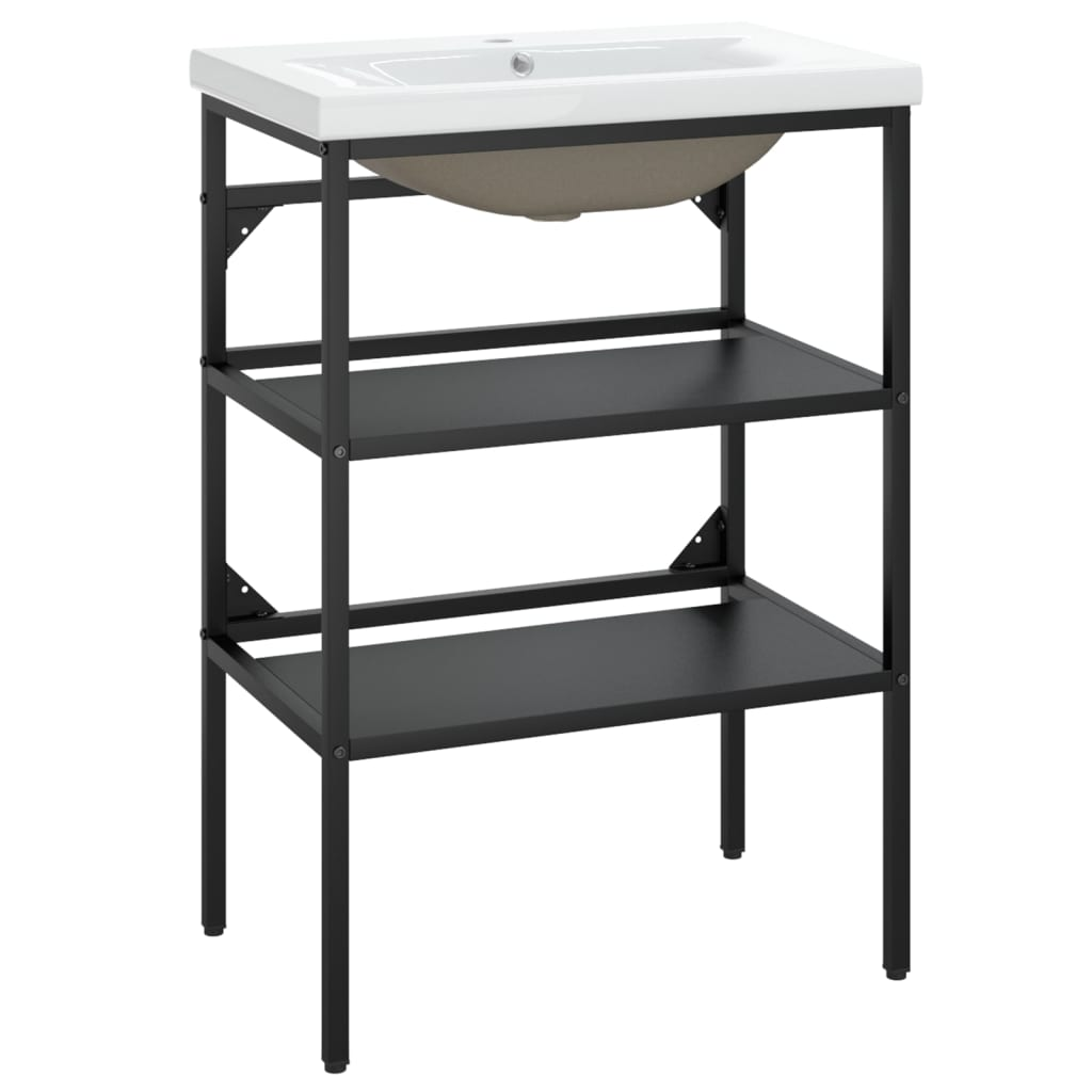 fekete vas fürdőszobai mosdókagylóváz beépített mosdóval (3101377)