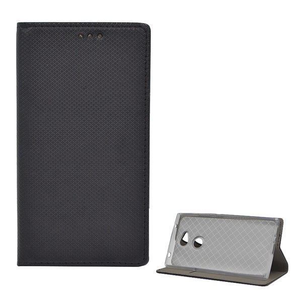 Tok álló, bőr hatású (FLIP, oldalra nyíló, asztali tartó funkció, rombusz minta) FEKETE [Sony Xperia L2 (H4311)] (5996457763887)