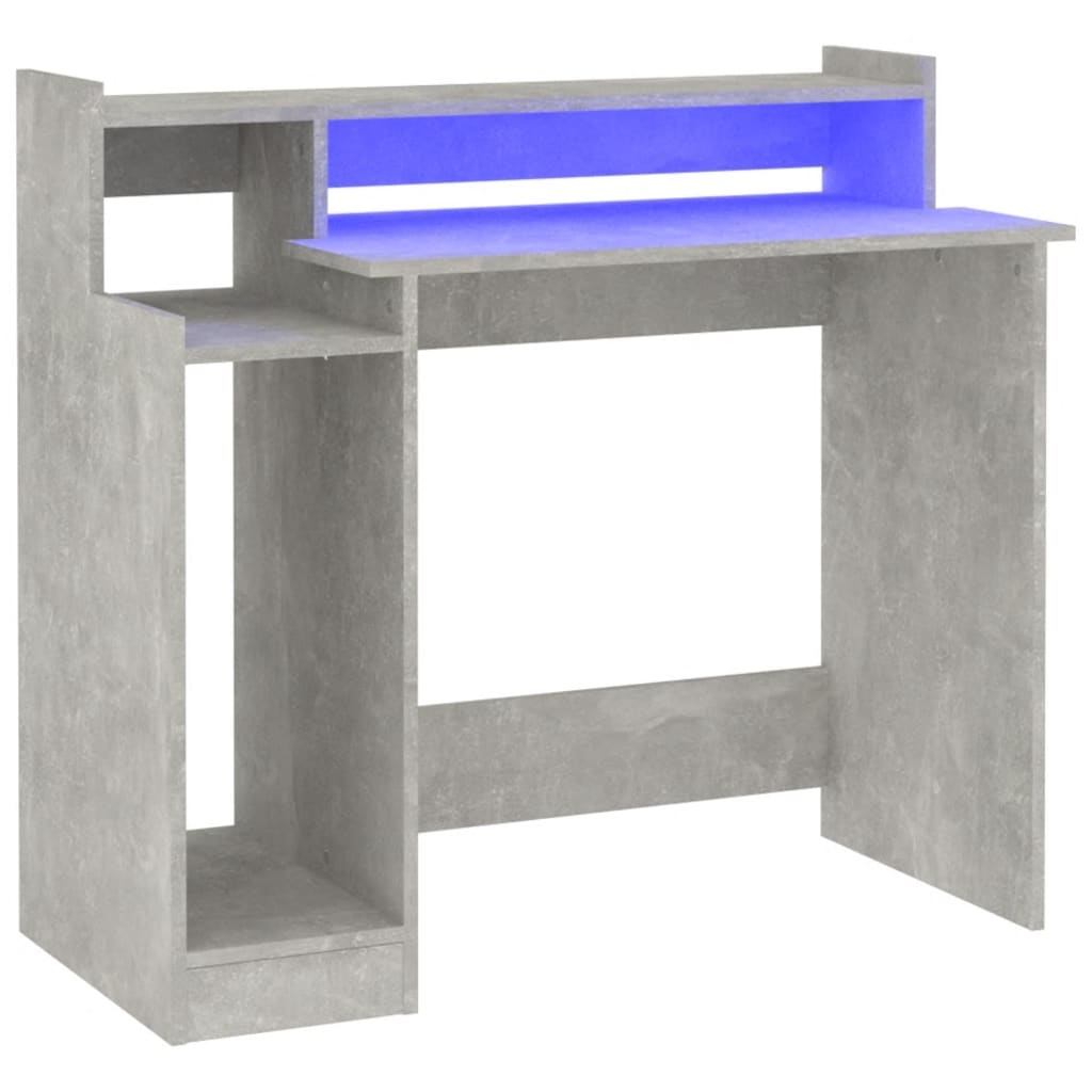 betonszürke szerelt fa íróasztal LED-ekkel 97 x 45 x 90 cm (805556)