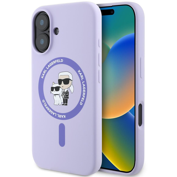 Karl Lagerfeld Liquid Silicone Karl and Choupette MagSafe iPhone 16 Purple tok
