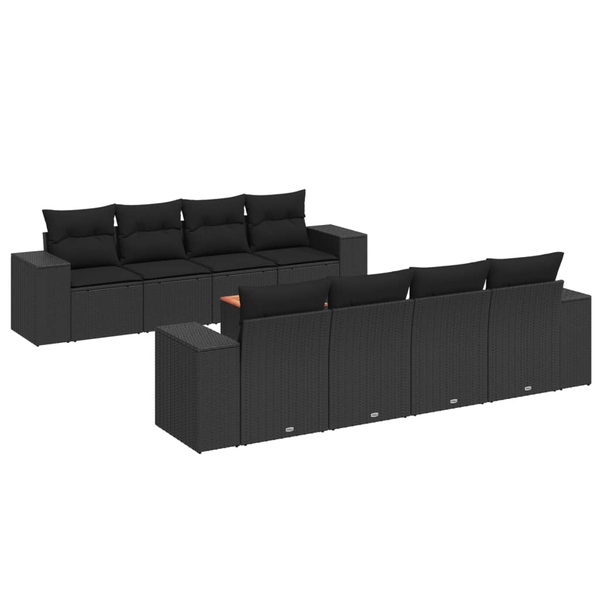 9 részes fekete polyrattan kerti ülőgarnitúra párnákkal