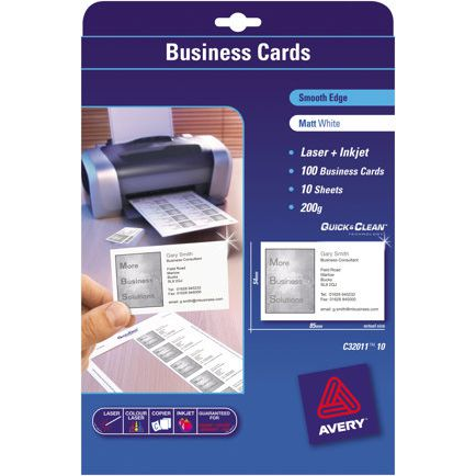 Avery-Zweckform C32011-25 Nyomtatható névjegykártyák, sima él 85 x 54 mm Fehér 250 db Papírformátum: DIN A4 (C32011-25)