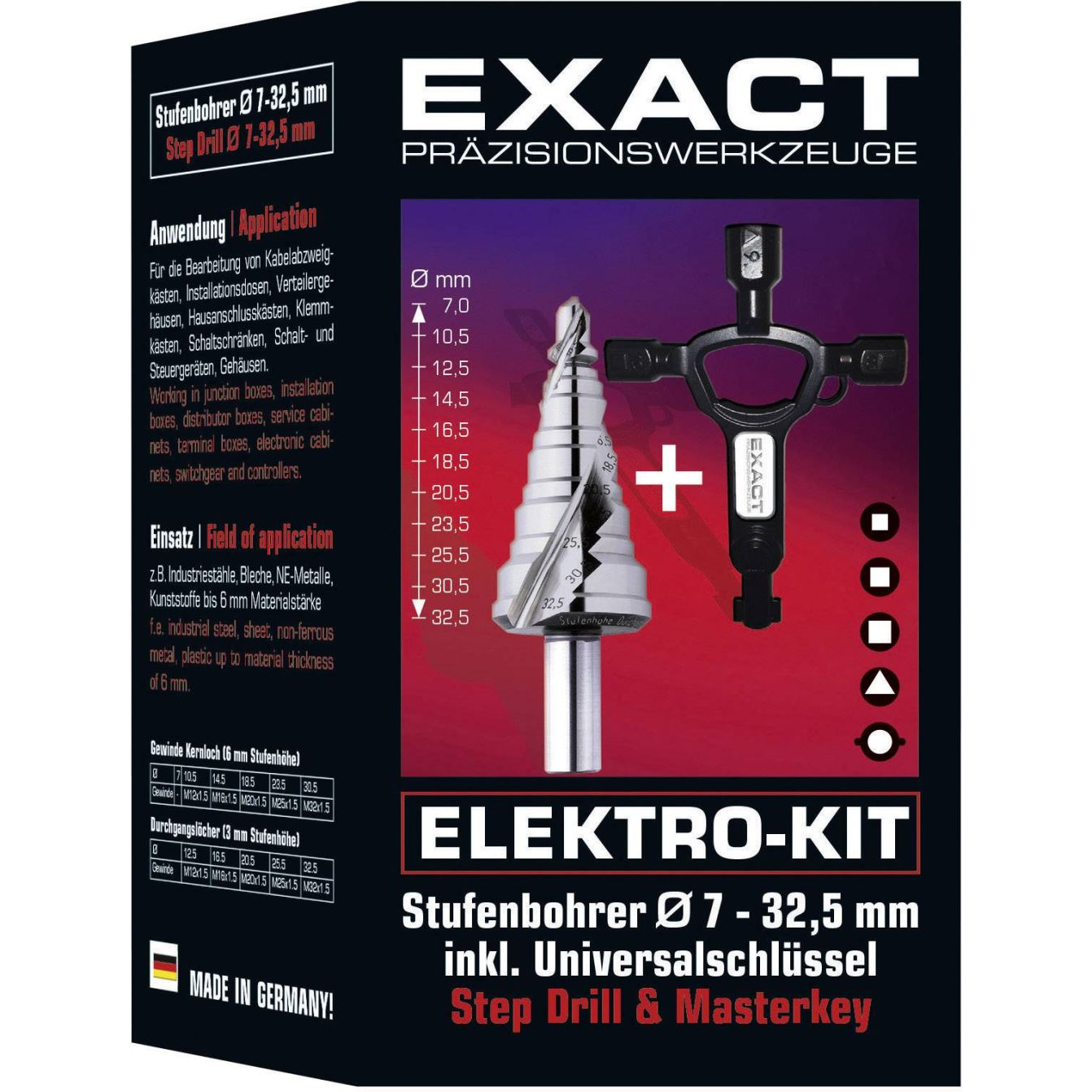 Exact 70606 HSS fokozatfúró készlet, 7 - 32.5 mm (ex70606)