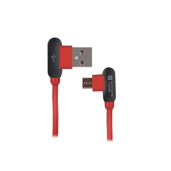 Natec NKA-1199 Extreme Media USB-A apa 90° - MicroUSB apa 90° Adat- és töltőkábel 1m - Piros