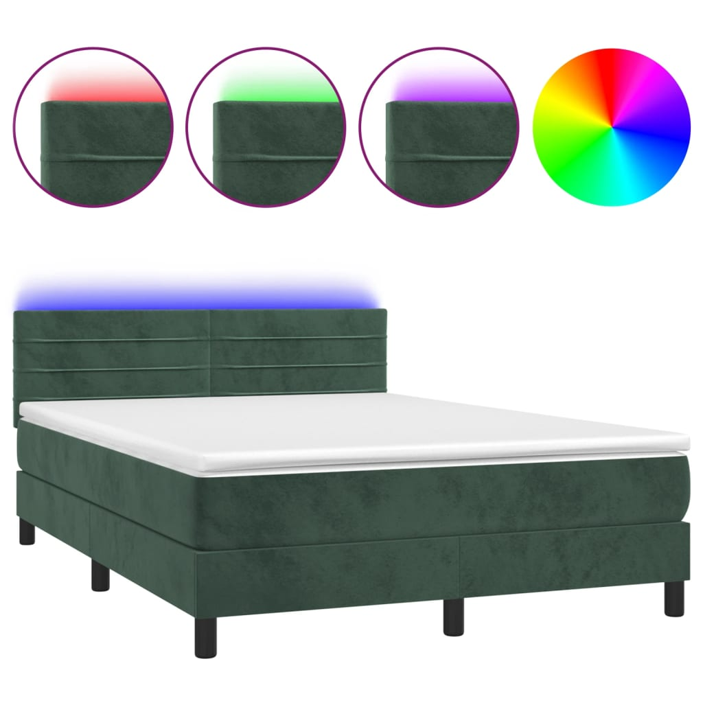 sötétzöld bársony rugós és LED-es ágy matraccal 140x200 cm (3134468)