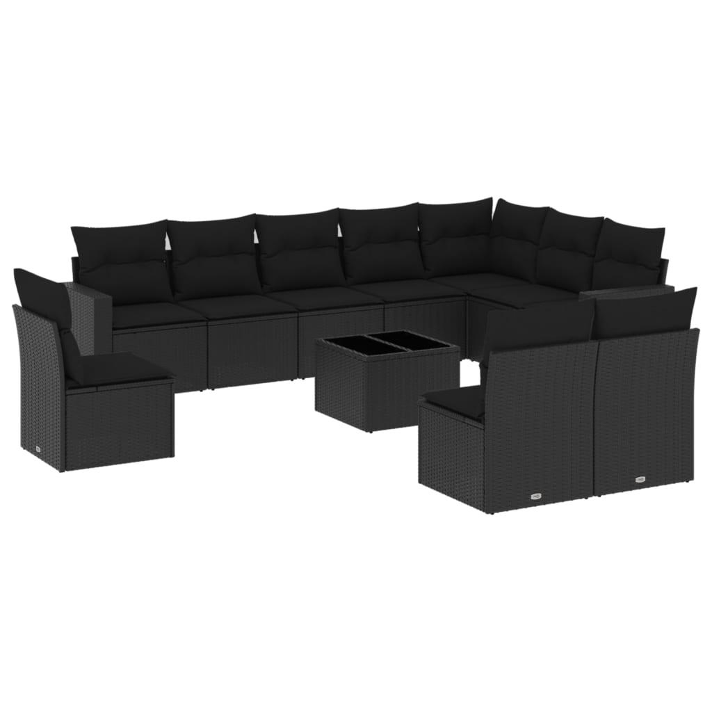 11 részes fekete polyrattan kerti ülőgarnitúra párnákkal (3219105)
