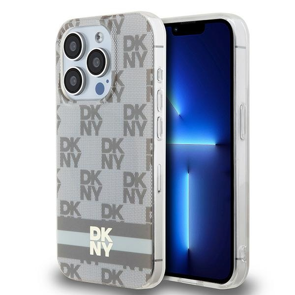 DKNY iPhone 13 Pro MagSafe Kockás IML mintázat Műanyag Telefon tok - Bézs