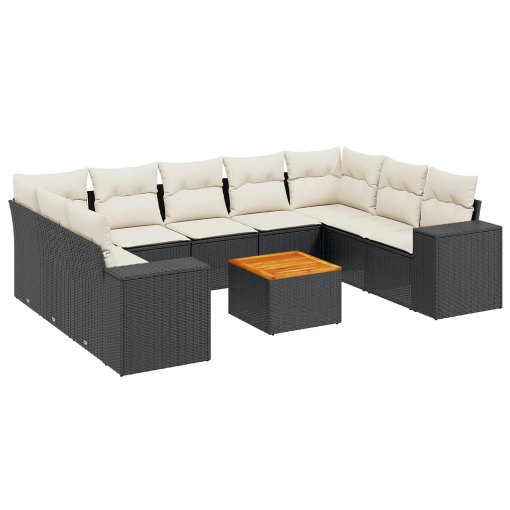 10 részes fekete polyrattan kerti ülőgarnitúra párnákkal (3257918)