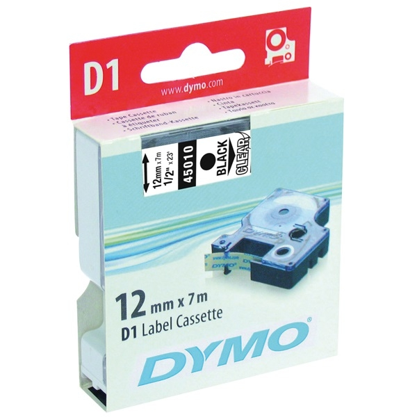 DYMO címke LM D1 alap 12mm fekete betű / víztiszta alap