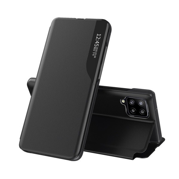 Tok álló, ECO bőr hatású (aktív FLIP, oldalra nyíló, asztali tartó funkció, hívószám kijelzés, View Window) FEKETE [Samsung Galaxy A42 5G (SM-A425F)] (5996591112671)