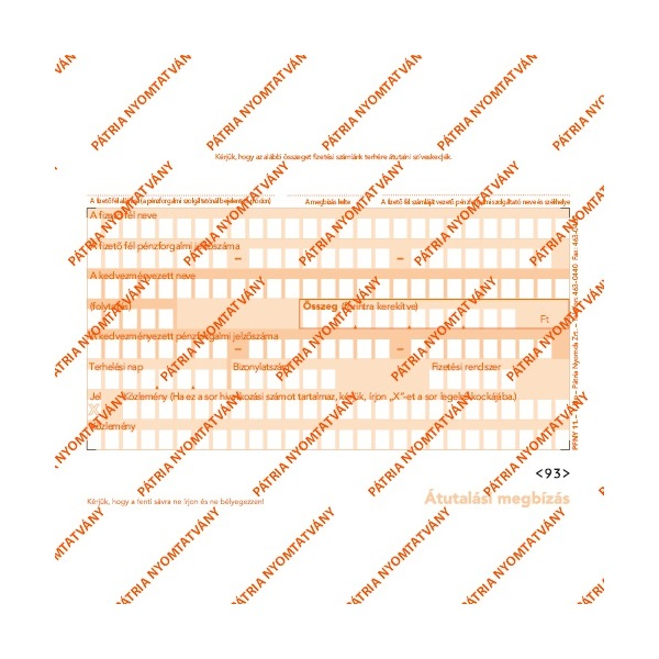 PFNY.11 2lapos garnitúra "Átutalási megbízás" nyomtatvány (PFNY.11)