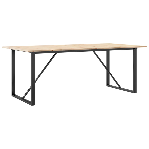 Masă bucătărie, cadru O, 200x100x75 cm lemn masiv pin și fontă