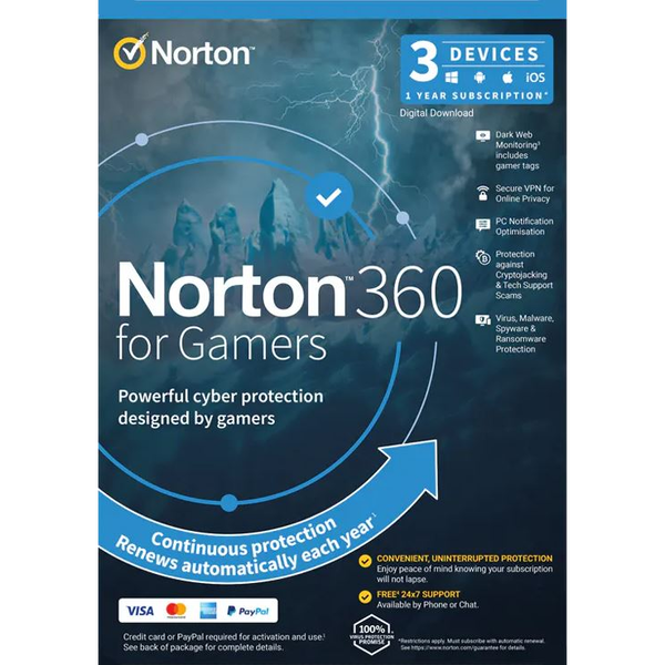 NortonLifeLock Norton 360 for Gamers 50GB HU 1 felhasználó 3 eszköz 1 év dobozos vírusirtó szoftver (21418946)