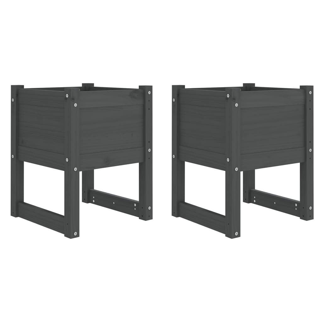 2 db szürke tömör fenyőfa növénytartó 40 x 40 x 52,5 cm (822112)