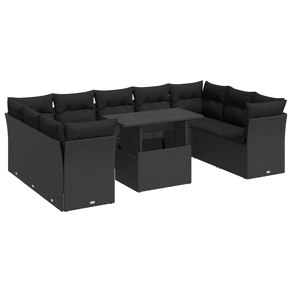 10 részes fekete polyrattan kerti ülőgarnitúra párnákkal (3326216)