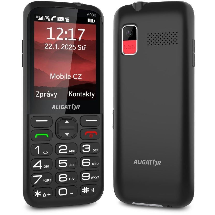 Aligator A930 GPS 4G Senior, fekete + töltőállvány (A930B)