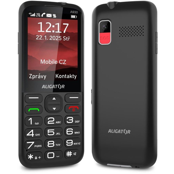Aligator A930 GPS 4G Senior, fekete + töltőállvány