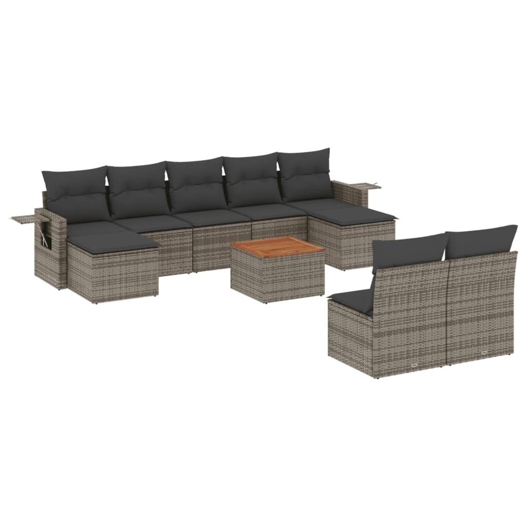 10 részes szürke polyrattan kerti ülőgarnitúra párnákkal (3224765)