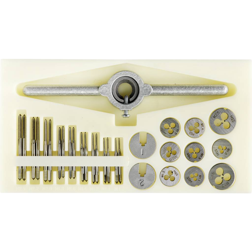 TOOLCRAFT Egyvágásos menetfúró készlet 30 részes HSS M1, M1.1, M1.2, M1.4, M1.6, M1.8, M2, M2,2, M2.5 (TO-7106694) (TO-7106694)