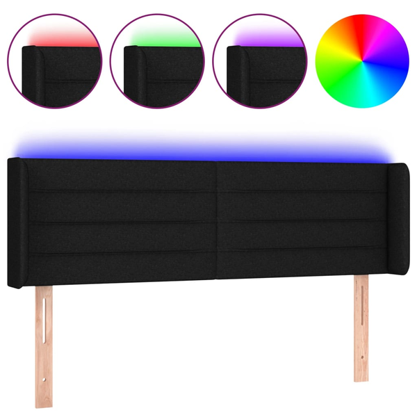 fekete szövet LED-es fejtámla 147 x 16 x 78/88 cm