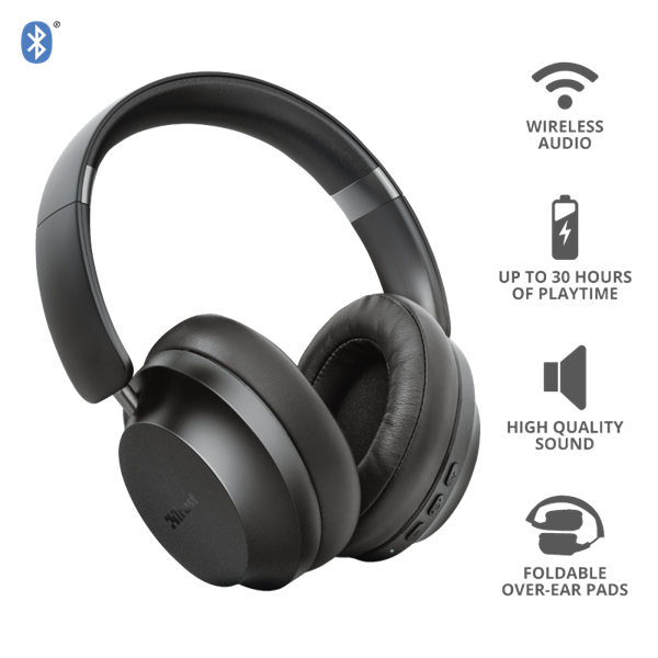 TRUST Vezeték nélküli fejhallgató 23550, Eaze Bluetooth Wireless Over-ear Headphones (23550)