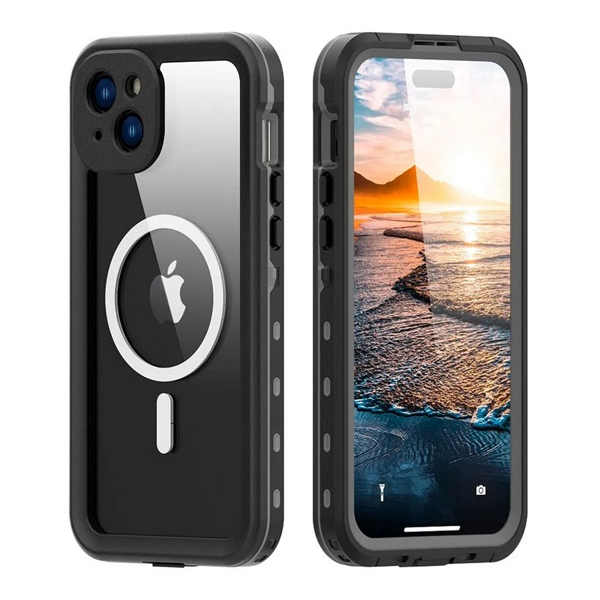 SHELLBOX DOT műanyag telefonvédő (360°-os védelem, erős ütésállóság, műanyag előlap, IP68, MagSafe) FEKETE Apple iPhone 15 Plus (GP-169132) (GP-169132)