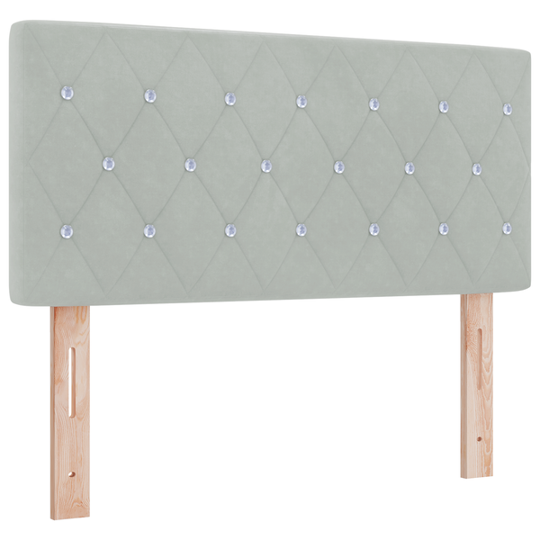 Tablie LED cu Buton Cristal, Capitonnée, Gri Deschis, 90 cm, Catifea